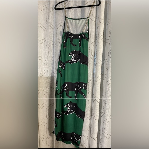 NWOT Women’s XS Maxi Dress Black/Green/White Chain Straps HIGH LEG SPLIT - Picture 1 of 9